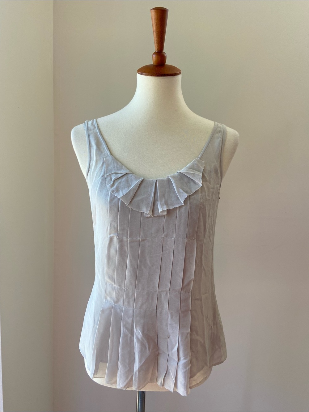 J. Crew Light Gray silk Pleated Ruffle Neck Camisole top